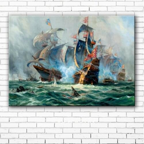Classical sailboat dutch flag war seascape canvas printings oil painting printed on canvas home wall art decoration picture