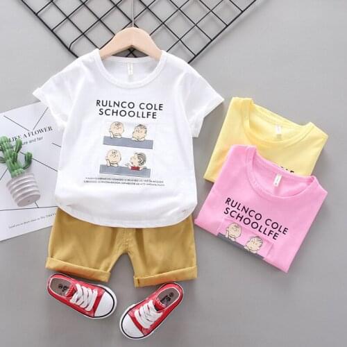 2021 Baby Boys Summer Fashion Clothes Sets Newborn Casual Outfits Toddler Girls CartoonT-shirt+solid Shorts Kids Clothing suits