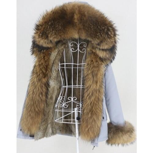 MENINA BONITA 2021 Winter Jacket Women Short Waterproof Parka Real Rabbit Fur Coat Natural Fox Raccoon Fur Collar Hood Removable