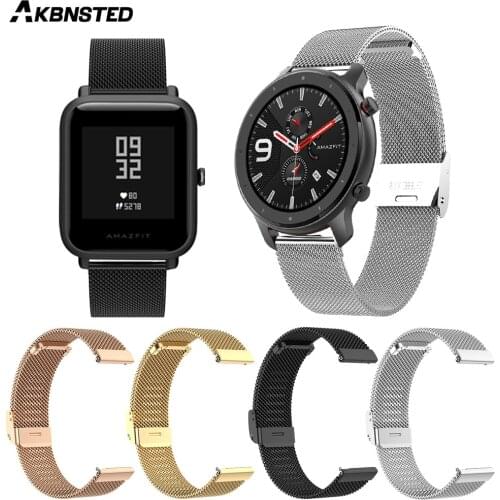 AKBNSTED 20MM 22MM Stainless Steel Metal Watch Strap For Xiaomi Huami Amazfit GTS/GTR/Bip/Garmin Vivoactive 3/Venu Smart Watch