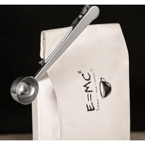 1PCS Multifunction Coffee Spoon Two-in-one 430 Stainless Steel Kitchen Supplies Scoop with Bag Seal Clip Coffee Measuring Spoon
