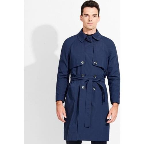 Men 2018 new arrivals trench coat long windbreaker jacket deep blue mens sashes smart casual spring autumn windproof man outwear