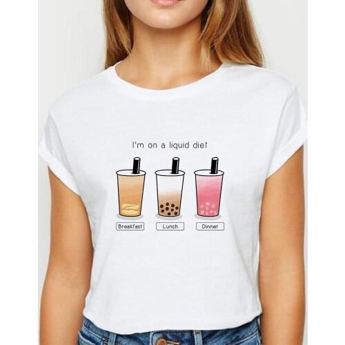 New T-shirt Female Tea With Milk Tshirt Ulzzang Spring Summer ropa mujer Tee shirt Vogue Recreational Round Neck T-shirts