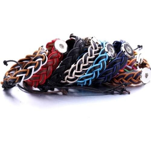 New Fashion DIY Snap Jewelry Button Bracelet Wrap Leather Weave Bracelet Fit 18MM Snap Jewelry Button Snap Bracelet