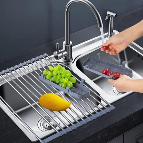 2021 New Dish Drainer Over Sink For Kitchen Organizer Multi-Use Roll-up Drying Foldable Rack Fruit Vegetable Meat Mat