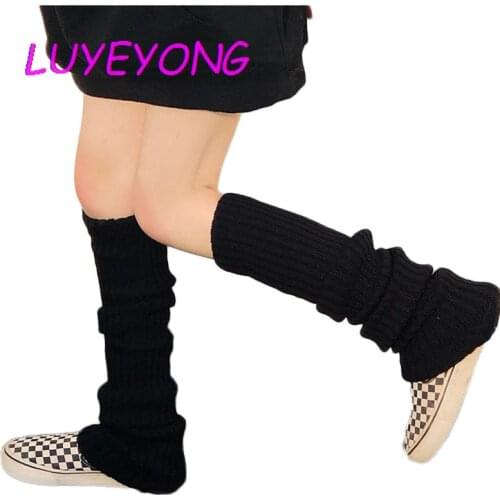 Punk Solid Black Cool Knit Long Socks Women Outdoor Knee High Elastic Leg Warmers Gothic Hip-hop Rock Sock 2020 Lady Warm Slim