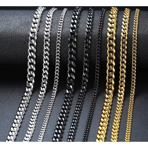 New Punk Stainless Steel Jewelry Necklace for Men Women Multi Size Curb Link Chain Chokers Wholesale