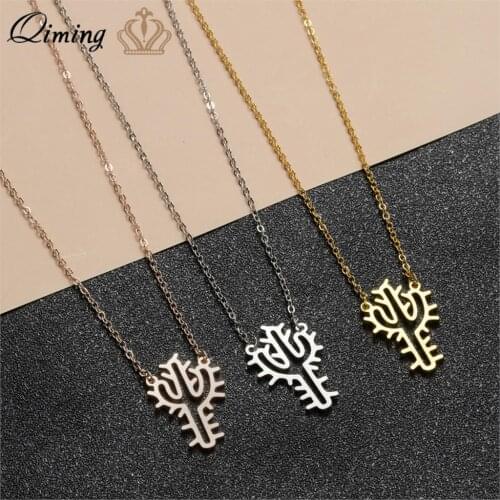 QIMING Spiky Arroyo Cactus Succulent Plant Women Necklace Gold Handmade Simple Dainty Jewelry Choker Necklaces