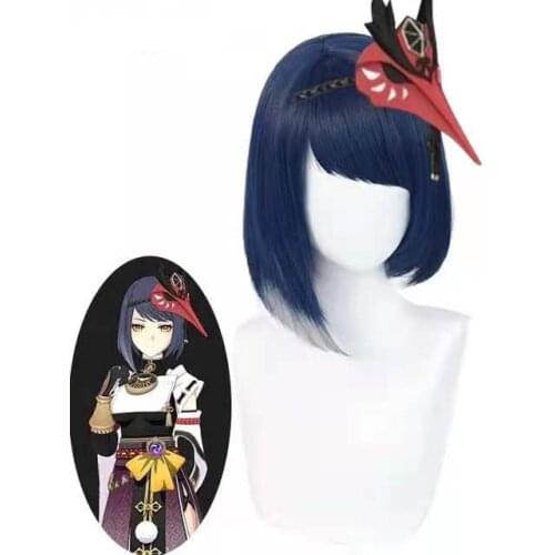 Genshin Impact Kujyo Sara Cosplay Blue Wig with Bangs Cosplay Wigs for Women Synthetic Hair Heat Resistant Game