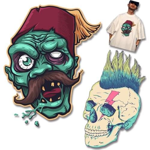 Popular skull green grimace pattern Heat Transfer PVC Patch Patches for Clothing DIY T-shirt Stickers Printed Decoration