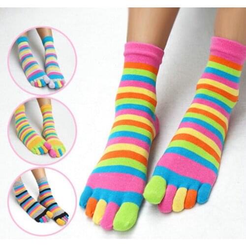Colorful Striped Socks For Women 2021 Hot Fitness And Pilates Cotton Sock Fashion Five Finger Toe Breathable Soft Short Socks