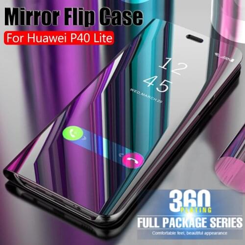 2020 Luxury Smart Mirror Flip Case For Huawei P40 Lite P 40Lite 40 Lite Leather Phone Protection Shell Back Safety Light Cases