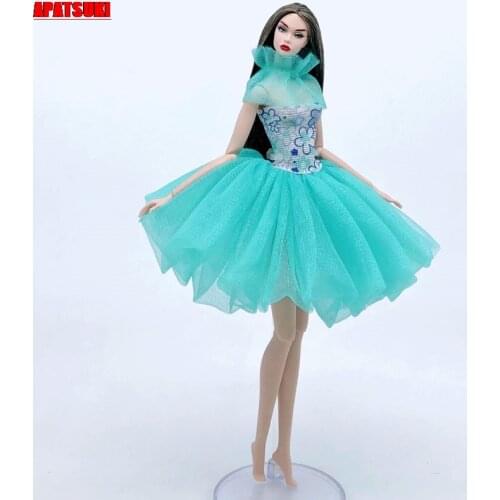 Blue Lace Fashion Doll Dress For Barbie Doll Clothes Outfits Short Tutu Dresses Party Gown 1/6 Dolls Accessories Toys