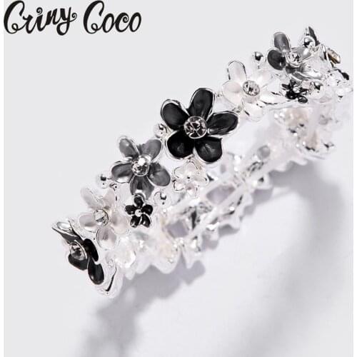 Cring Coco Fashion Flower Shape Bracelet Womes Crystal Enamel Alloy Adjustable Bracelets Bangle Bangles for Girl Friend Gift
