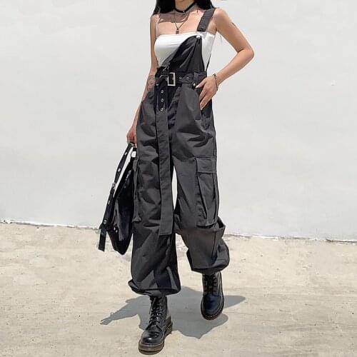 SEASONS Casual Cargo Long Jumpsuit Pants Women Harajuku Sleeveless Stappy Overall With Sashes Solid Romper Streetwear ASJU81640