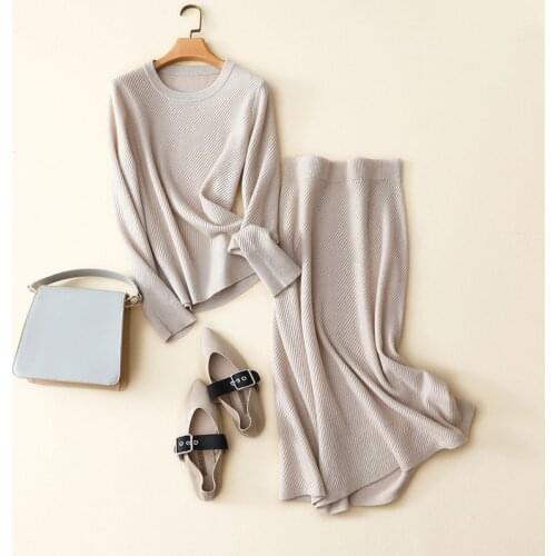 100% cashmere sweater women knitted sweater bag hip skirt loose lazy Causal female Fashion cashmere skirt suit Autumn winter
