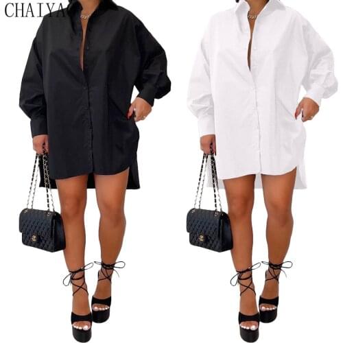 Wholesale Items Plus Size Summer Women Fashion Casual Loose Solid Color Buttoned Shirt Dress with Slits on Both Sides