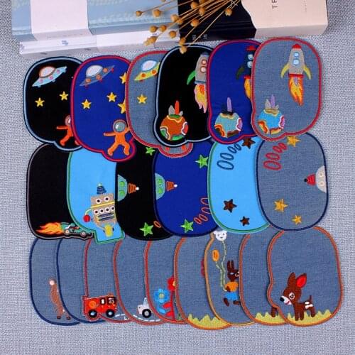 1PC Diy Cartoon Jeans Patch Iron On Denim Patches Embroidered Sewing Repair Elbow Knee Patches For Children/kids Jeans Clothes