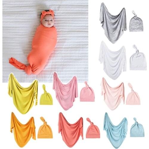 Baby Photo Wraps With Hat 2pcs Sets Newborn Photography Props Swaddle Blanket 54DF