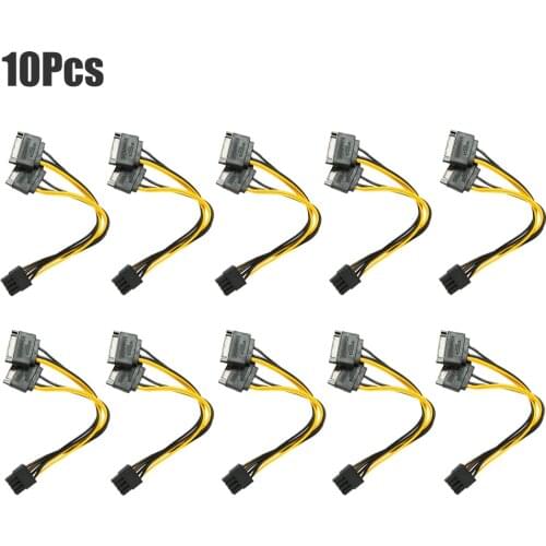5/6/8/10 Pcs 8Pin To Dual 15Pin SATA Video Card Power Cable 20cm PCI-E SATA Power Adapter Cord 8P To SATA For Bitcoin Mining