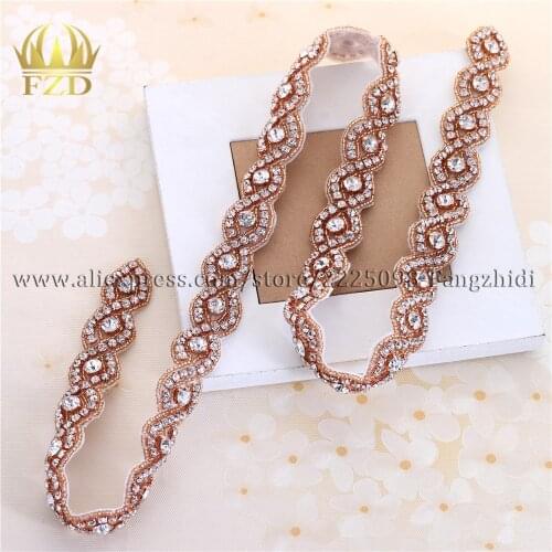 10 yards Wholesale Sewing on Crystal Stones rose gold Beaded Hot Fix Rhinestone Applique for Dresses Garments Accessories