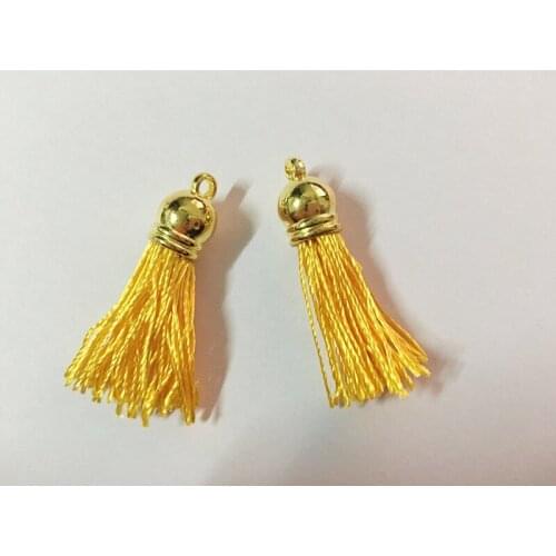 Free Shipping 100Pcs 45mm Golden Plastic Caps Handbag Tassels,DIY Accessory,Yellow Twist Silk Cord,Chamois Macrame Bag Component
