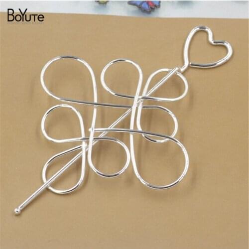 BoYuTe 5 Pieces Handmade Heart Hair Stick Wholesale Silver Plated Metal Hair Accessories for Women