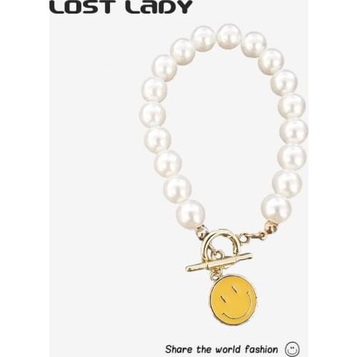 Lost Lady Elegant Multi-color Selection Pearl Bead Freshwater Loose Pearl Bracelet Necklace Jewelry Smiley Face Pendant Bracelet