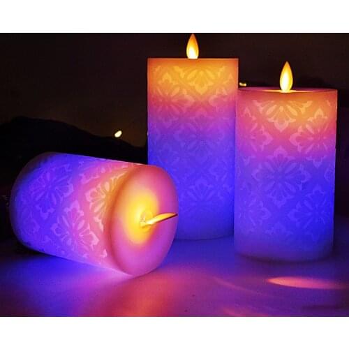 Hollow-out Floral Pattern Led Candle Light Dancing Flameless Remote Paraffin Wax Pillar Candle for Wedding Christmas Decor