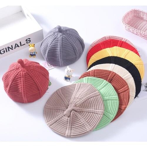 Kids Girl Solid Color Knit Crochet Beret Beanie Winter Pointed Hat Cap Headwear