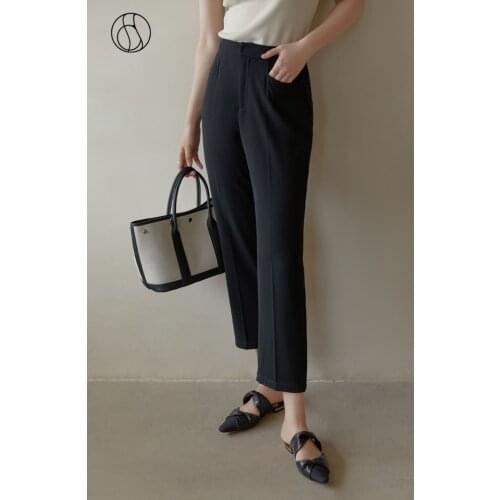 DUSHU Office Lady Loose Womens Workplace Black Small Trousers 2021 Autumn New Thin Tapered Simple Black Casual Pants