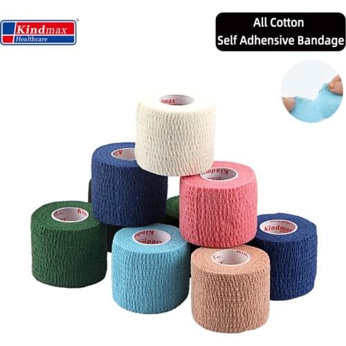 Kindmax Healthcare All Cotton Self Adherent Elastic Cohesive Bandages Wrap Rainbow Colors for Sports Injury for Pets 1 Roll