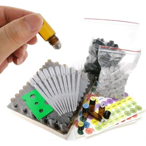 144pcs 1ml 2ml 3ml Essential Oil Roller Bottles Empty Amber Glass Stainless Steel Roll On Ball Sample Vials with doTERRA Labels