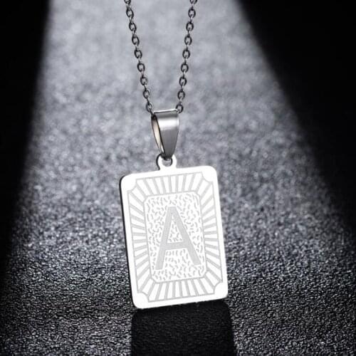 Hfarich Name Card 26 Initial A-Z Necklaces for Women Men Unique Jewelry Capital Alphabet Necklace Stainless Steel Choker Gift