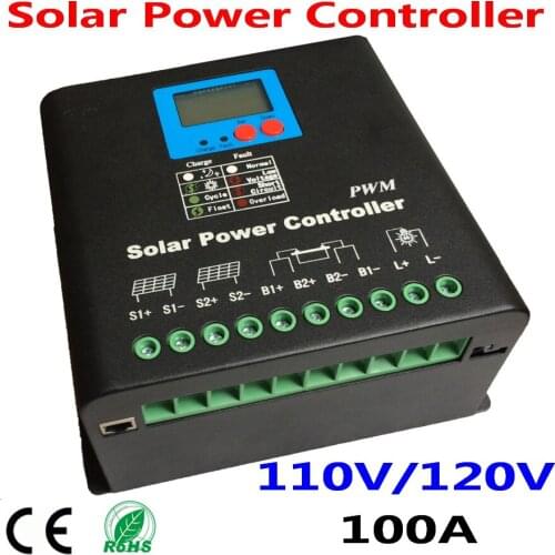 100A Solar Charge Controller,110V or 120V Battery Regulator 100A for 12KW PV Panels Modules,LED&LCD Display,Dual-fan cooling