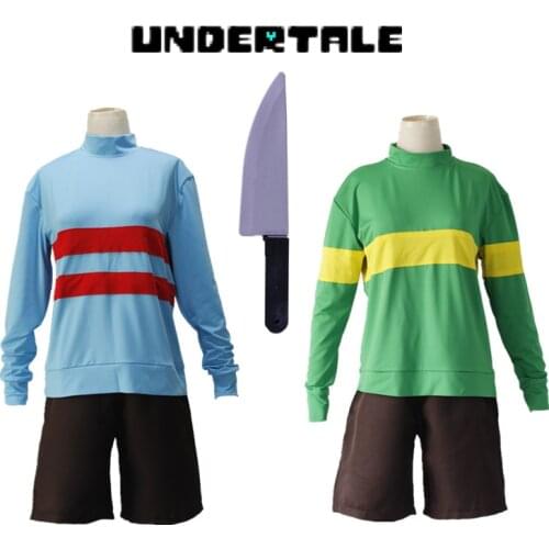 Adult Kid Anime Game Undertale Chara Frisk Cosplay Costume Unisex Sweatshirts High collar Long Sleeve Coat Shorts Knife Necklace