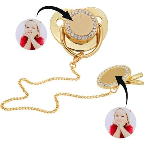 Lovely Blank Baby Pacifier Rhinestone Shiny Pacifier With Chain Clip Bling DIY Personalized Nipple Sublimation Dummy Soother