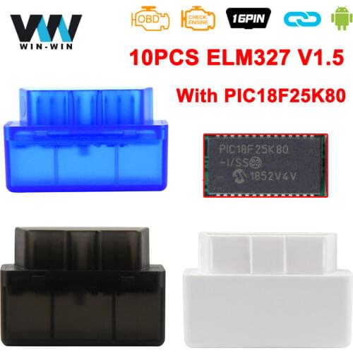 10 Pcs)ELM 327 V1.5 OBD2 ODB2 Bluetooth Scanner For Android ELM327 V1.5 PIC18F25K80 OBD OBD2 Auto Car Diagnostic Scanner Tool