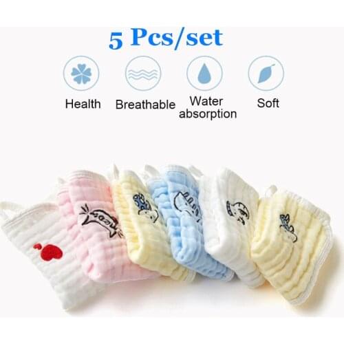 5 Pcs Baby Muslin Face Towel Soft Natural Cotton Washcloths 6 Layers Absorbent Baby Bath Towel Newborn Feeding Bibs Saliva Towel