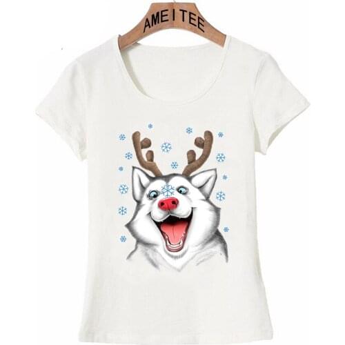 Snow day Naughty Husky Smile Print T-Shirt Fashion Women T-Shirts Funny Happy Dog Design Casual Tops Summer Girl Cute Tee shirt