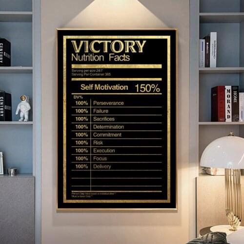 Victory Nutrition Facts Motivational Canvas Painting Inspirational Quote Poster HD Print Wall Art Picture Living Room Home Decor