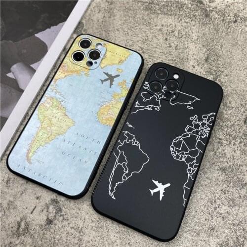 World map soft Case For iPhone 11 12 Pro Max mini 7 8 6 6S Plus XR X XS MAX se silicone phone Air tickets Cover fundas capa