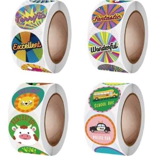 Cartoon Animals Stickers Cute Words Reward Stickers for Teacher Encourage Student 1'' Round Reward Sticker for Kid 100/500pcs