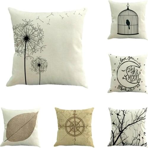 GY0611 New Cushion Cases 1PC(No Filling)Minimalistic Style Bird Moon Dandelion Compass Cotton Linen Home Decorative Sofa Car