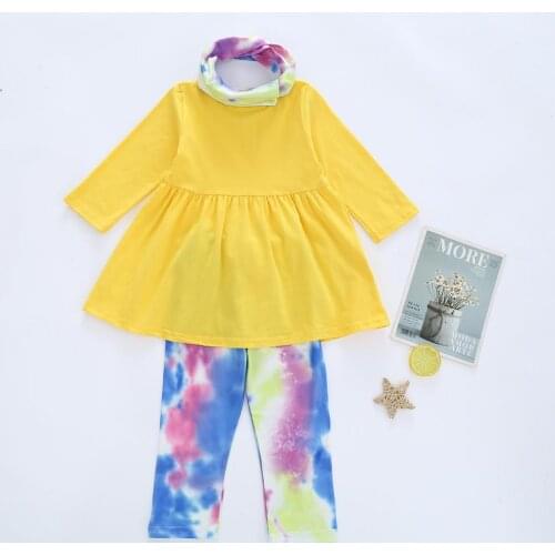New 2-7Y Toddler Baby Girl Long Sleeve T Shirt Kids Tops Kids Tie-dyed Long Pant Children Scarf 3PCS Sets Girls Clothes Set