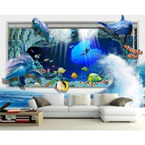 Beibehang photo wall mural wall paper Dolphin Ocean Underwater World 3D Living Room Children Room Decorative Painting wallpaper