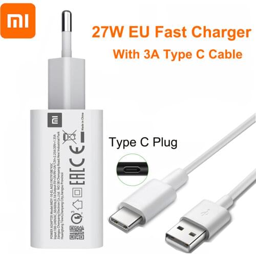 Original Xiaomi Fast Charger 27W EU QC4.0 Quick Charge Type C Cable for Mi 11 10 9 Note10 Lite Poco F2 X3 Redmi Note 9 S K40 Pro