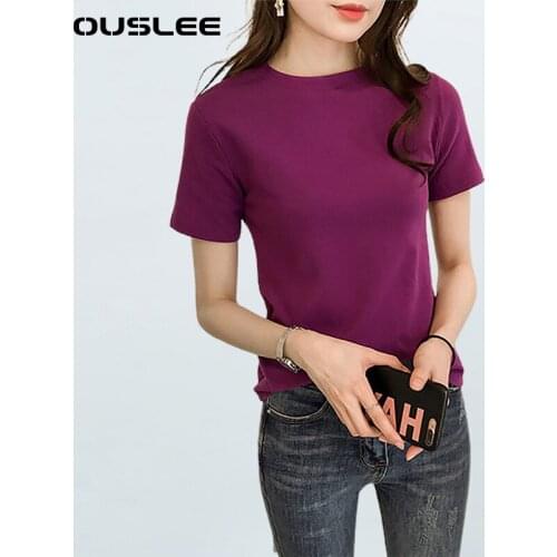 OUSLEE 10 Solid Colors Basic T Shirt Women Casual O-neck Summer Candy Tee Tops Korean Style Harajuku Short Sleeves Tshirts S-XXL