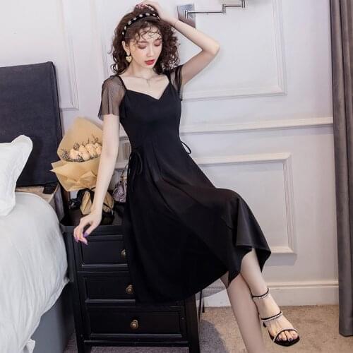 Summer New Temperament Net yarn patchwork Short sleeve V-neck dress Sexy Women midi dress Fashion Vacation Dresses party dress