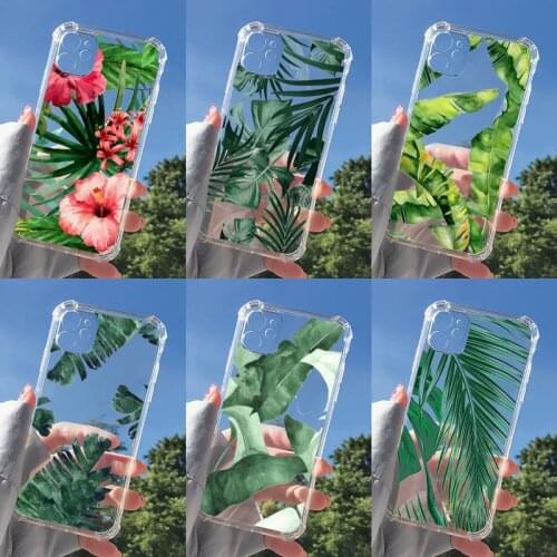 Green leaf Phone Case Transparent for Clear iPhone 11 12 8 7 6 6S XS MAX Plus X 5S SE 2020 XR mini pro
